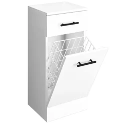 Venice 350x300mm Gloss White Laundry Basket With Matt Black Handles -Bathroom Furniture vb153 lrg