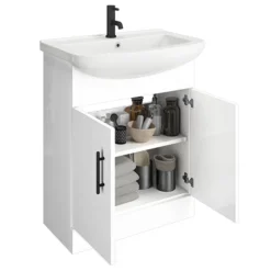 Venice 665 Gloss White Vanity With Matt Black Handles (Unit Depth 300mm)