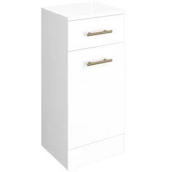 Venice 350x300mm Gloss White Laundry Basket With Brushed Brass Handles -Bathroom Furniture vbb153 d2