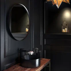Venice Black Frame 600mm Round Mirror -Bathroom Furniture venbf75 d2