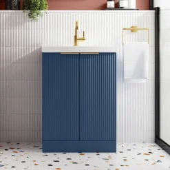 Venice Fluted 500mm Blue Vanity Unit - Floor Standing 2 Door Unit With Chrome Handles -Bathroom Furniture vf50fs2drb d1