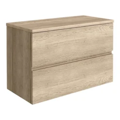 Venice Linea Rustic Oak Countertop Basin Unit - 800mm 2 Drawer With Oval Matt White Basin -Bathroom Furniture vl8oakw l