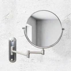 Venice Brushed Nickel 5x Magnifying Cosmetic Mirror With Curved Wall Plate -Bathroom Furniture vncmcubn d1