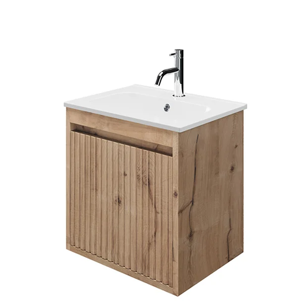 Crosswater Flute 470mm Windsor Oak Wall Hung Unit With Basin 4 Crosswater Flute 470mm Windsor Oak Wall Hung Unit With Basin - Image 2